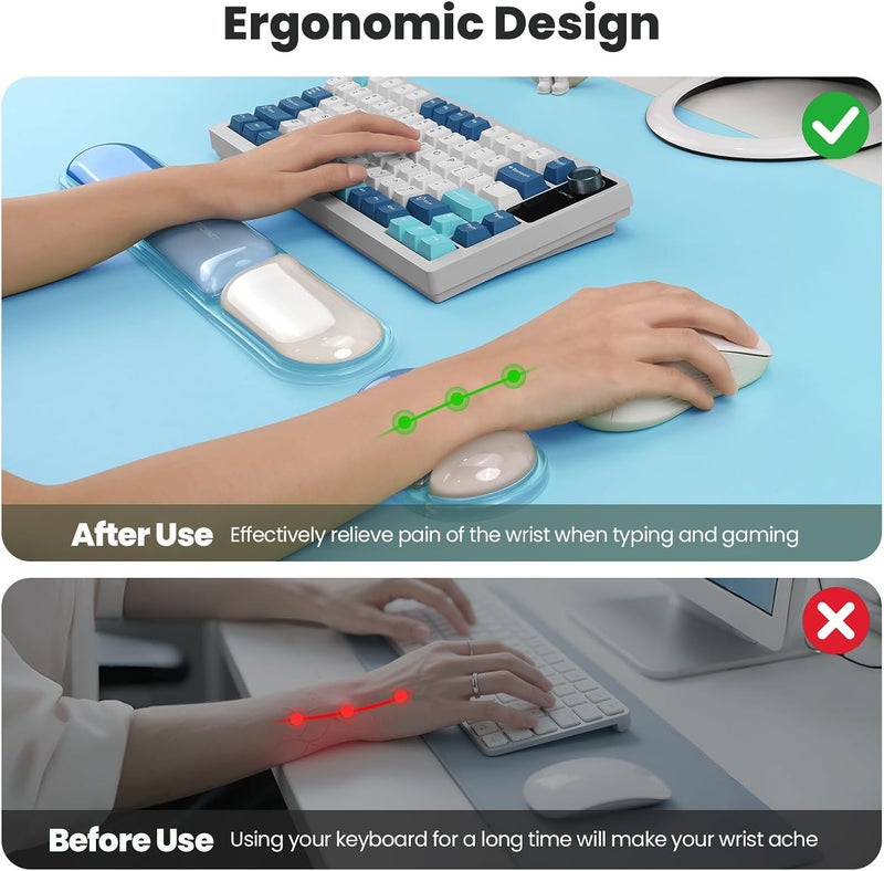 TECKNET Clear Gel Wrist Rest for Computer Keyboard, Ergonomic Gel Keyboard Wrist Rest Set for Typing Pain Relief, Comfortable Silicone Wrist Support Pad for Office/Computer/Laptop/Gaming, Blue - Image 3
